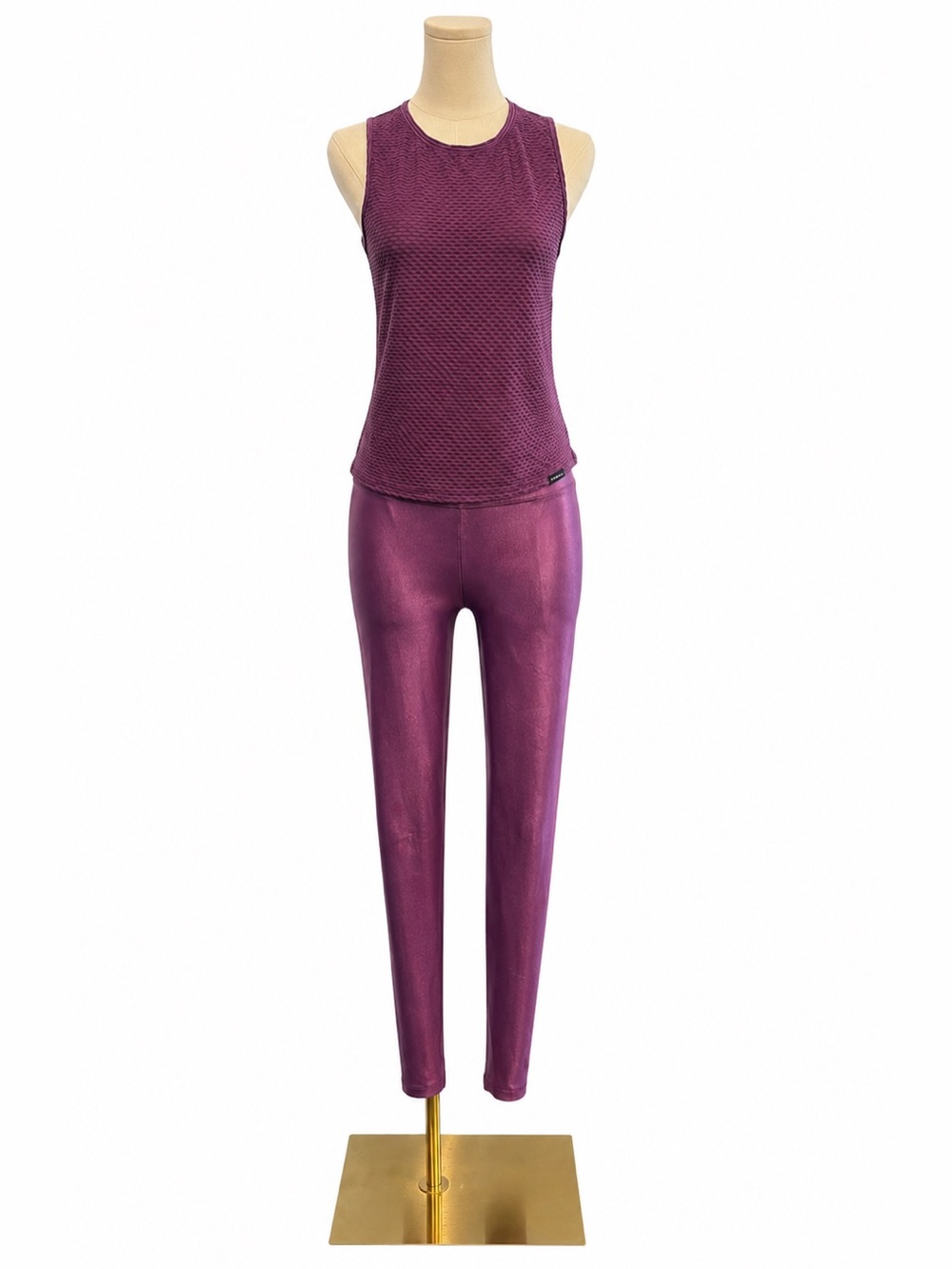 KORAL Purple Textured Performance Tank Shiny Leggings Set Size Small Made in USA